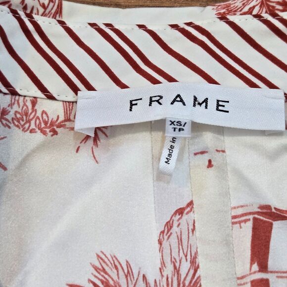 FRAME Silk Dress Womens Size XS Long Sleeve Mini Tropical Toile Ivory/Cream/Red - Picture 12 of 13